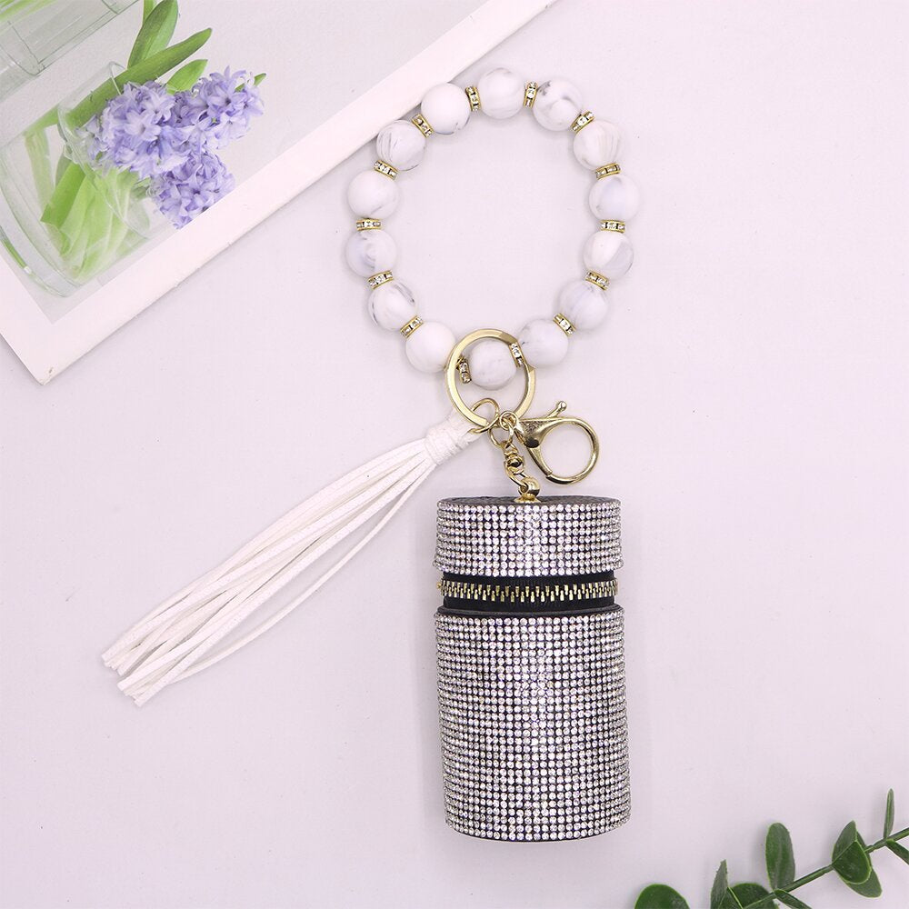 Wholesale Leopard Cow Pattern Leather with Diamond Mouth Red Envelope Silicone Beaded Wrist Keychain